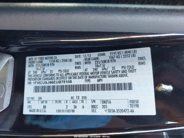 Продаж на аукціоні авто 2014 Ford Escape Titanium, vin: 1FMCU9J96EUB75108, номер лоту: 46326399