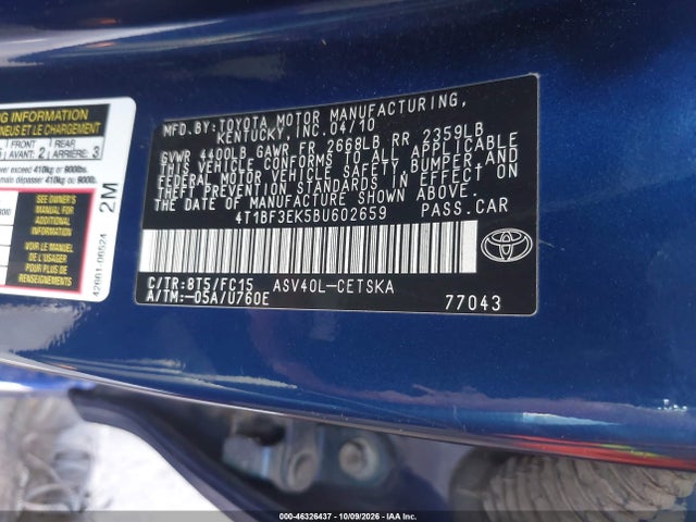 Aukcja sprzedaży 2011 Toyota Camry Se, vin: 4T1BF3EK5BU602659, numer aukcji: 46326437