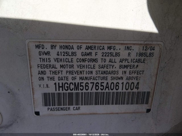 Продажа на аукционе авто 2005 Honda Accord 2.4 Ex, vin: 1HGCM56765A061004, номер лота: 46326561