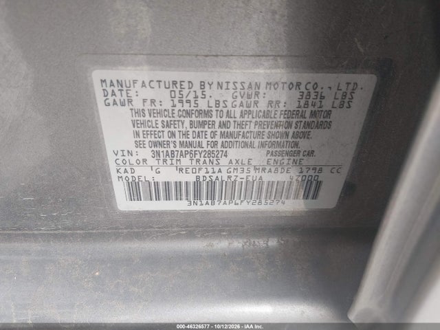 Продаж на аукціоні авто 2015 Nissan Sentra Sr, vin: 3N1AB7AP6FY285274, номер лоту: 46326577