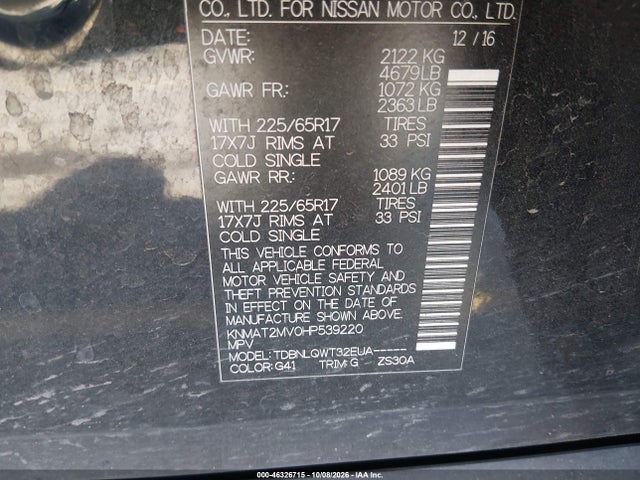 KNMAT2MV0HP539220 Nissan ROGUE SV