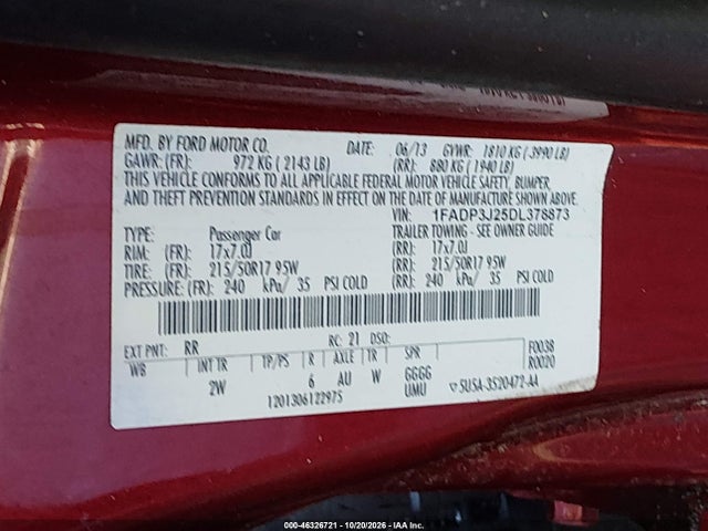 2013 Ford Focus Titanium მანქანა იყიდება აუქციონზე, vin: 1FADP3J25DL378873, აუქციონის ნომერი: 46326721