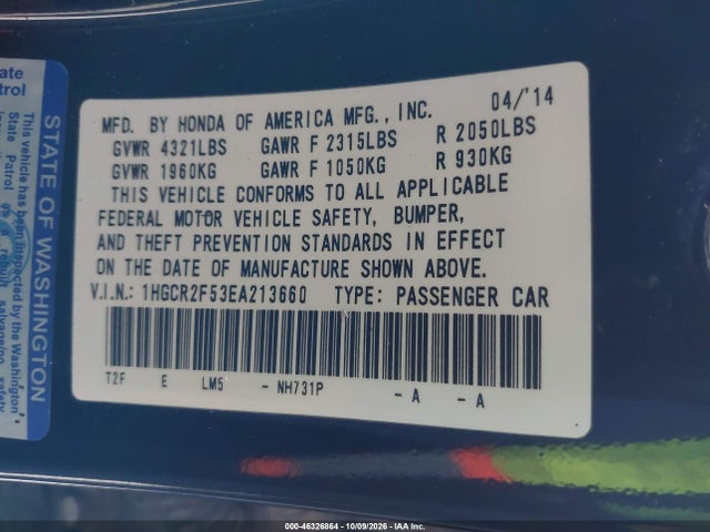 Honda Accord Sport 2014 1HGCR2F53EA213660 Image 9