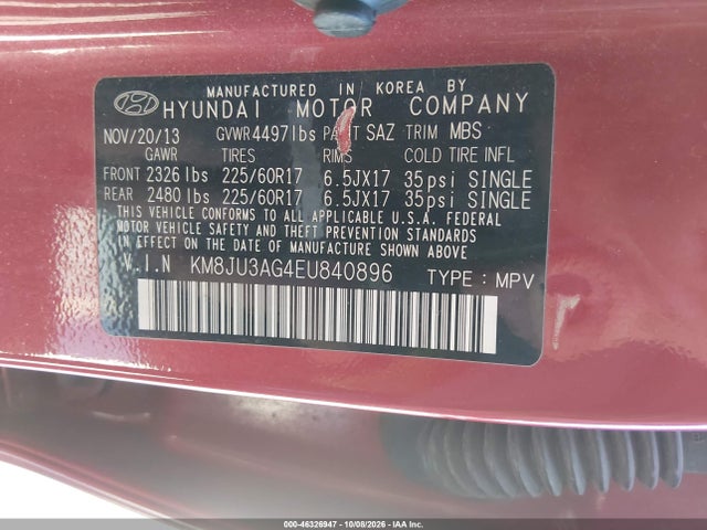 Hyundai TUCSON SE 2014 KM8JU3AG4EU840896 Image 9