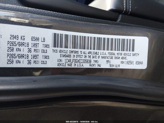 2014 Jeep Grand Cherokee Limited მანქანა იყიდება აუქციონზე, vin: 1C4RJFBGXEC335838, აუქციონის ნომერი: 46326978