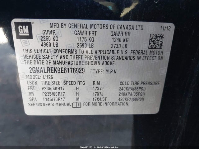 GMC Terrain Sle-2 2014 2GKALREK9E6176929 Image 9