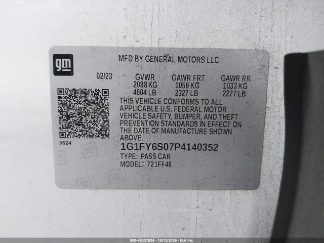 2023 Chevrolet Bolt Euv Fwd Lt მანქანა იყიდება აუქციონზე, vin: 1G1FY6S07P4140352, აუქციონის ნომერი: 46327024