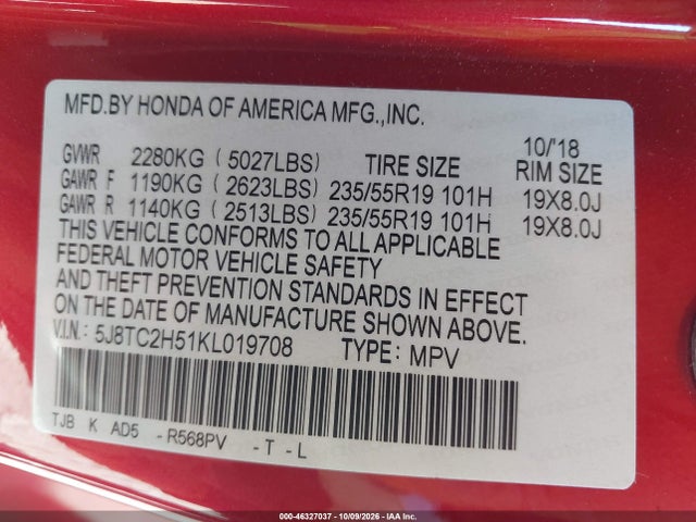 Продаж на аукціоні авто 2019 Acura Rdx Technology Package, vin: 5J8TC2H51KL019708, номер лоту: 46327037