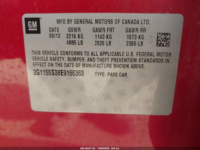 Aukcja sprzedaży 2014 Chevrolet Impala 2lz, vin: 2G1155S38E9166363, numer aukcji: 46327142