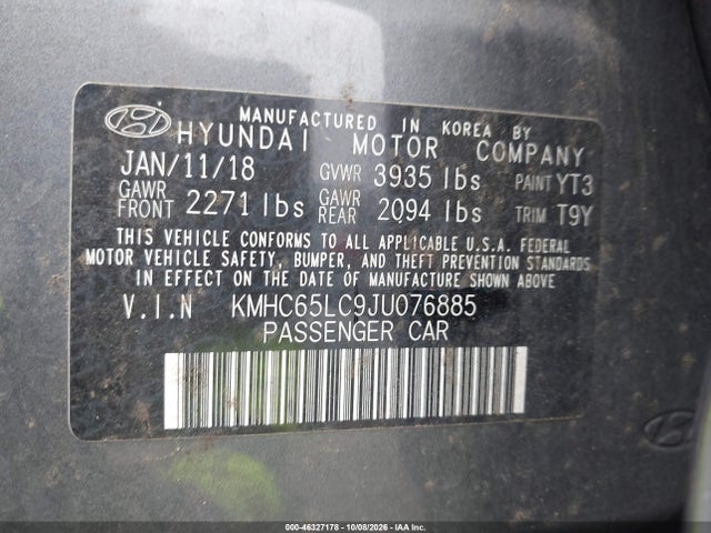 KMHC65LC9JU076885 Hyundai Ioniq Hybrid Blue