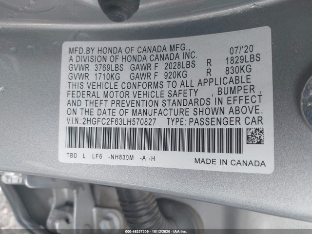 Honda Civic Lx 2020 2HGFC2F63LH570827 Image 9