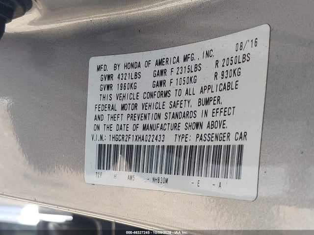 Продажа на аукционе авто 2017 Honda Accord Sport Se, vin: 1HGCR2F1XHA022433, номер лота: 46327245