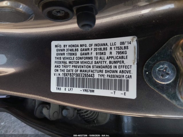 Honda Civic Lx 2014 19XFB2F56EE265443 Image 9