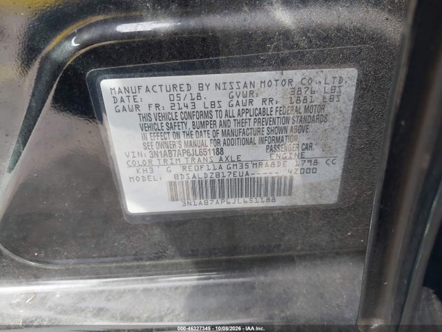 Продажа на аукционе авто 2018 Nissan Sentra Sv, vin: 3N1AB7AP6JL651188, номер лота: 46327345