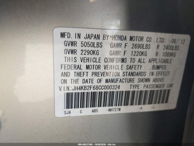 Продаж на аукціоні авто 2012 Acura Rl 3.7l Technology Package, vin: JH4KB2F68CC000324, номер лоту: 46327360