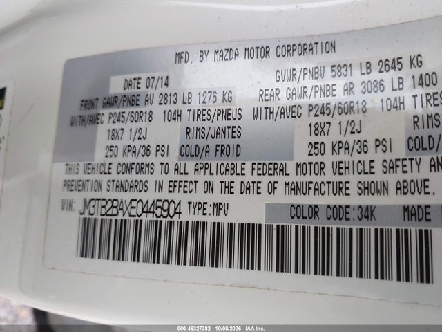 Продаж на аукціоні авто 2014 Mazda Cx-9 Sport, vin: JM3TB2BAXE0445904, номер лоту: 46327382