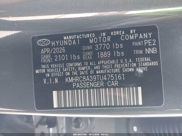 46327400 :رقم المزاد ، KMHRC8A39TU475161 vin ، 2026 Hyundai Venue Sel مزاد بيع