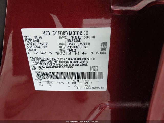Ford EDGE SEL 2014 2FMDK3JC8EBA64956 Image 9