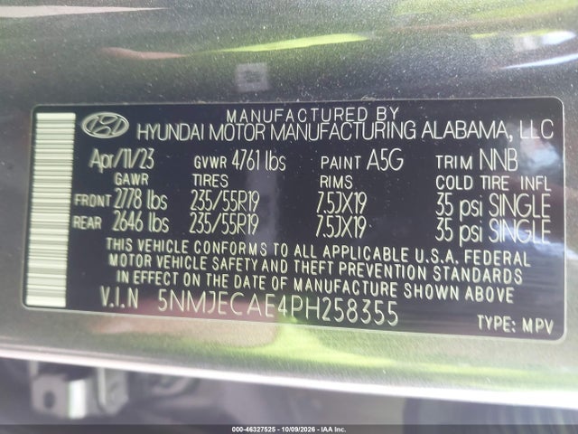 Продажа на аукционе авто 2023 Hyundai Tucson Limited, vin: 5NMJECAE4PH258355, номер лота: 46327525