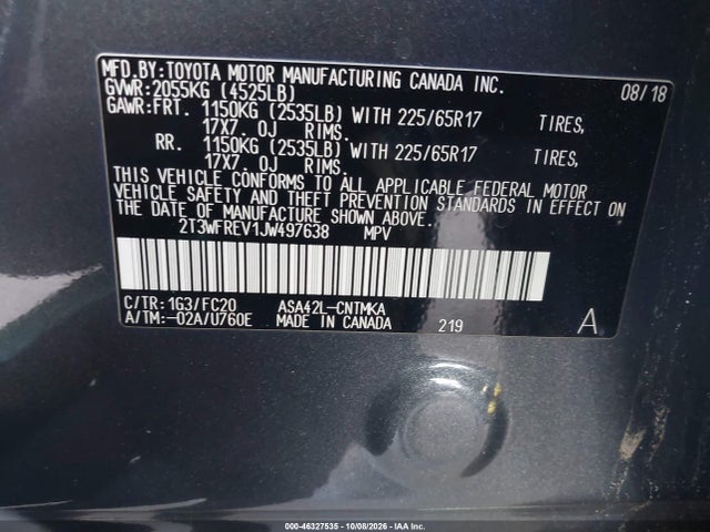 Toyota Rav4 Xle 2018 2T3WFREV1JW497638 Image 9