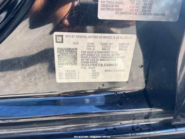 46327569 :رقم المزاد ، 3GCUYEET3LG186031 vin ، 2020 Chevrolet Silverado 1500 4wd  Short Bed Rst مزاد بيع