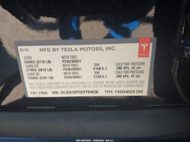 Продажа на аукционе авто 2013 Tesla Model S Performance, vin: 5YJSA1DPXDFP04636, номер лота: 46327640