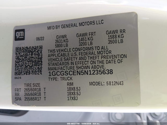 1GCGSCEN5N1235638 Chevrolet Colorado 2wd Short Box Lt