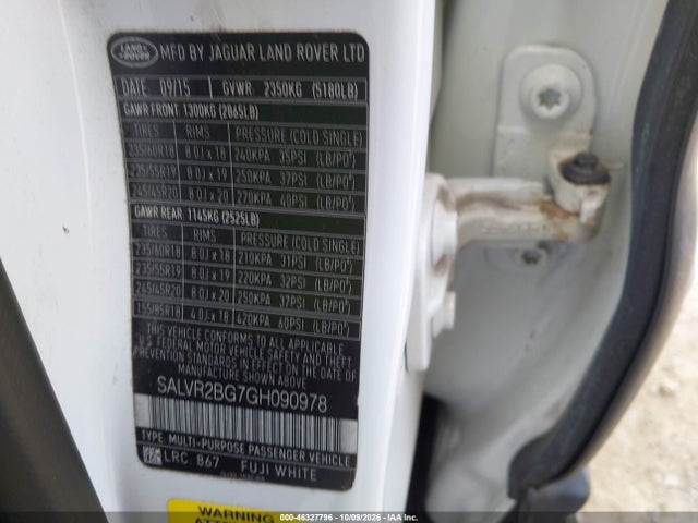 Продажа на аукционе авто 2016 Land Rover Range Rover Evoque Hse, vin: SALVR2BG7GH090978, номер лота: 46327796