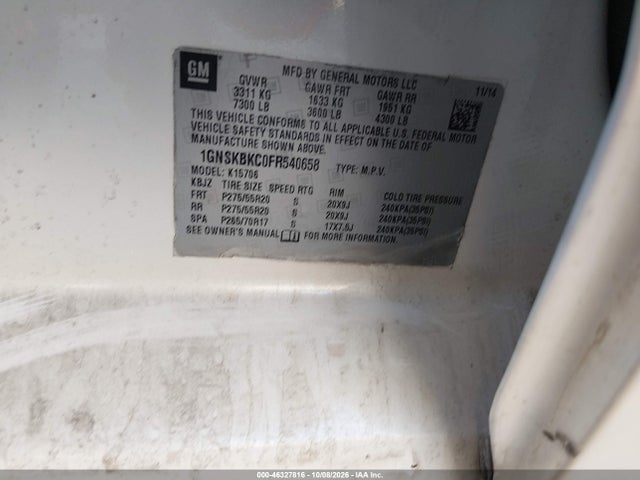 Aukcja sprzedaży 2015 Chevrolet Tahoe Lt, vin: 1GNSKBKC0FR540658, numer aukcji: 46327816