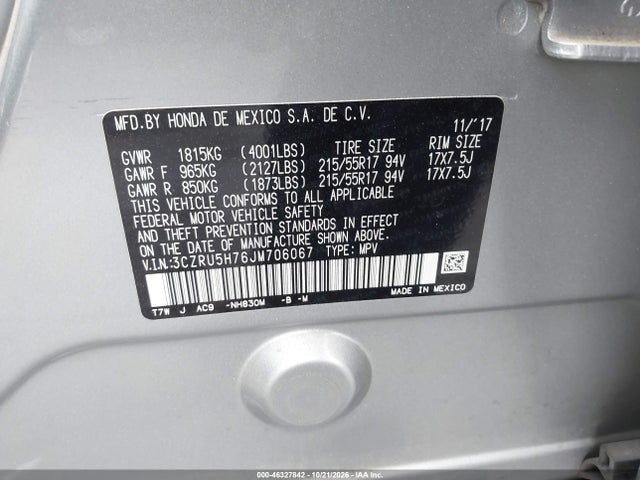 Honda Hr-v Ex-l 2018 3CZRU5H76JM706067 Image 9