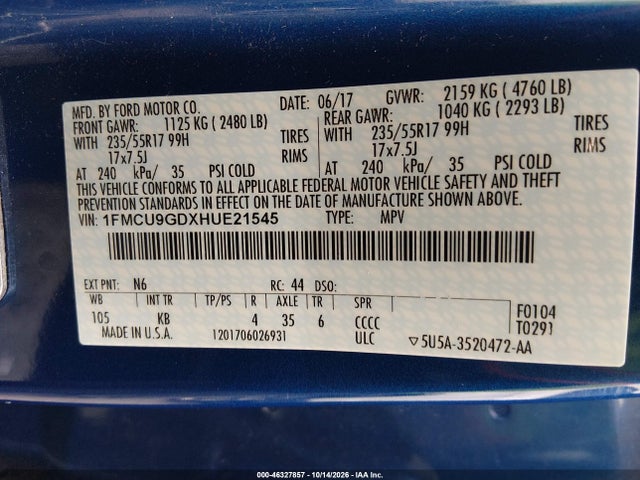 Продажа на аукционе авто 2017 Ford Escape Se, vin: 1FMCU9GDXHUE21545, номер лота: 46327857