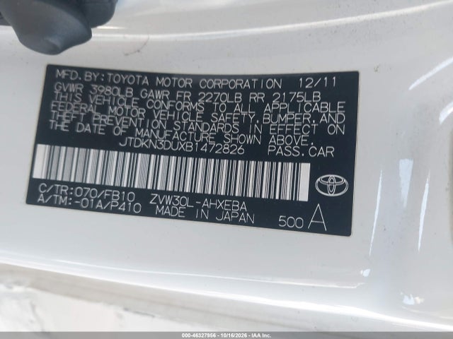 Продаж на аукціоні авто 2011 Toyota Prius Two, vin: JTDKN3DUXB1472826, номер лоту: 46327956