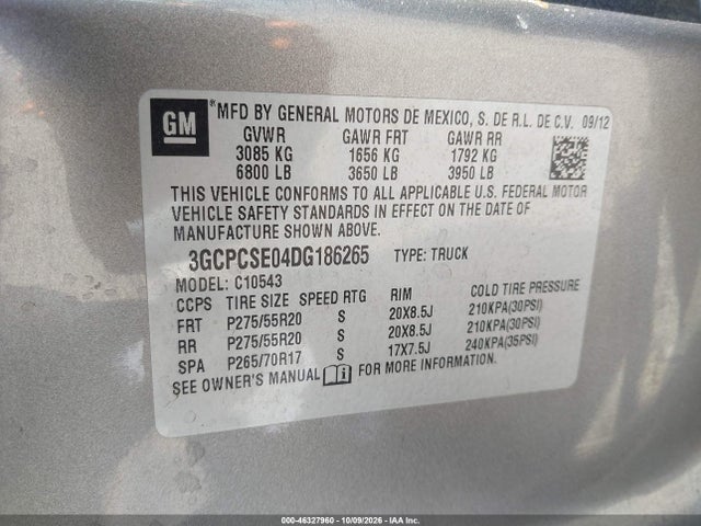 2013 Chevrolet Silverado 1500 Lt მანქანა იყიდება აუქციონზე, vin: 3GCPCSE04DG186265, აუქციონის ნომერი: 46327960
