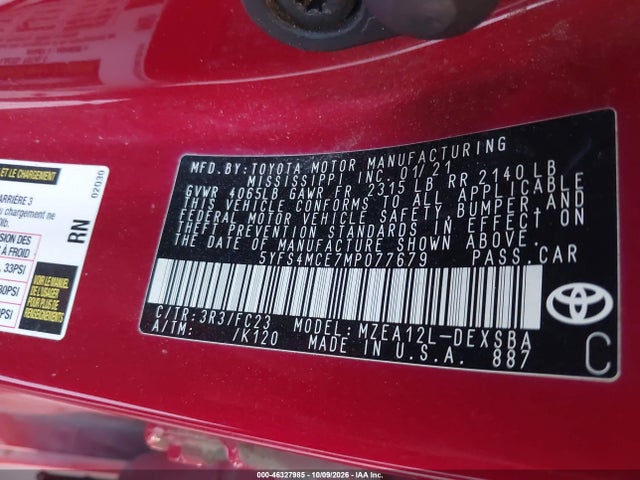 Toyota COROLLA SE 2021 5YFS4MCE7MP077679 Image 9
