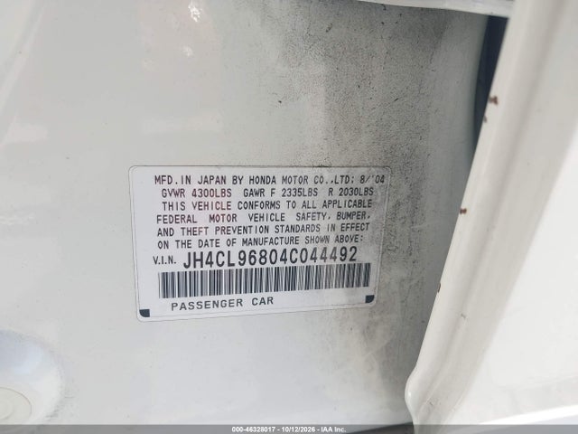 Aukcja sprzedaży 2004 Acura Tsx, vin: JH4CL96804C044492, numer aukcji: 46328017
