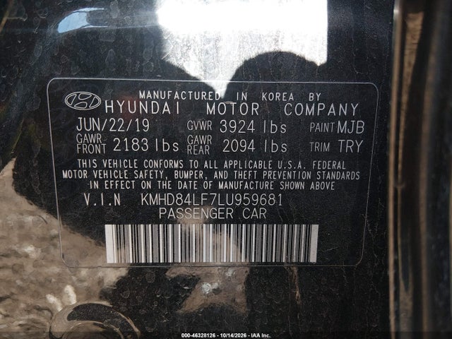 46328126 :رقم المزاد ، KMHD84LF7LU959681 vin ، 2020 Hyundai Elantra Value Edition مزاد بيع