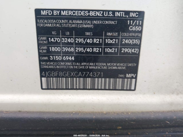 2012 Mercedes-benz Gl 550 4matic მანქანა იყიდება აუქციონზე, vin: 4JGBF8GEXCA774371, აუქციონის ნომერი: 46328251