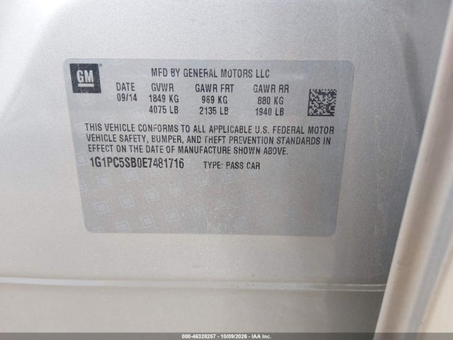 1G1PC5SB0E7481716 Chevrolet Cruze 1lt Auto