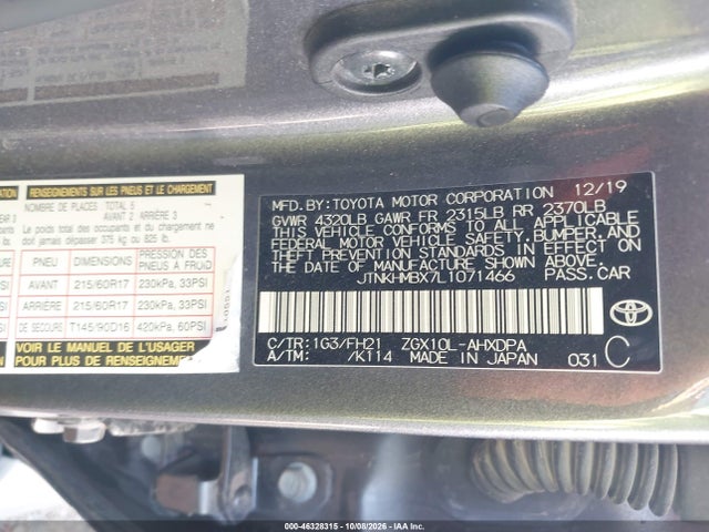 Aukcja sprzedaży 2020 Toyota C-hr Le, vin: JTNKHMBX7L1071466, numer aukcji: 46328315
