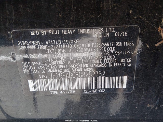 46328463 :رقم المزاد ، JF2GPABC8G8252762 vin ، 2016 Subaru Crosstrek 2.0i Premium مزاد بيع