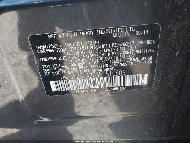Subaru Forester 2.5i 2015 JF2SJABC3FH510809 Image 9