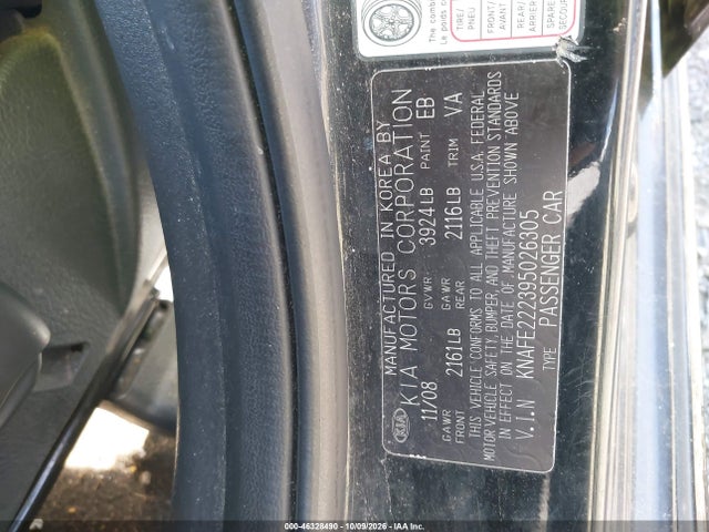 46328490 :رقم المزاد ، KNAFE222395026305 vin ، 2009 Kia Spectra Sx مزاد بيع