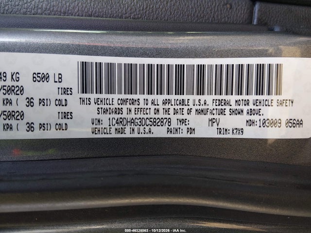 2013 Dodge Durango Sxt მანქანა იყიდება აუქციონზე, vin: 1C4RDHAG3DC582878, აუქციონის ნომერი: 46328563