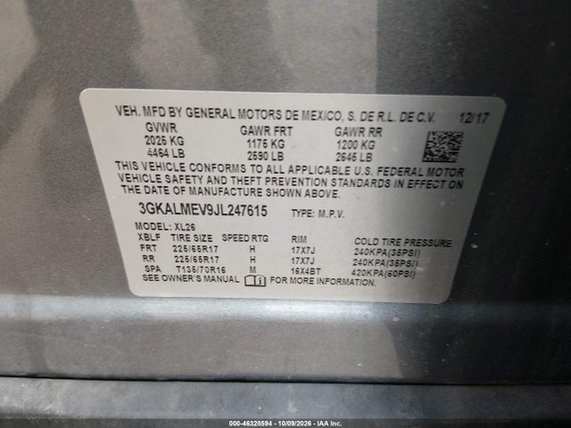 Продаж на аукціоні авто 2018 Gmc Terrain Sle, vin: 3GKALMEV9JL247615, номер лоту: 46328594
