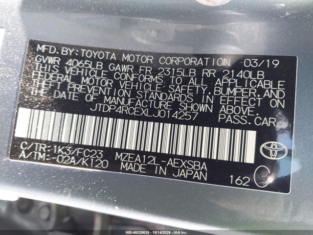 Aukcja sprzedaży 2020 Toyota Corolla Se, vin: JTDP4RCEXLJ014257, numer aukcji: 46328635