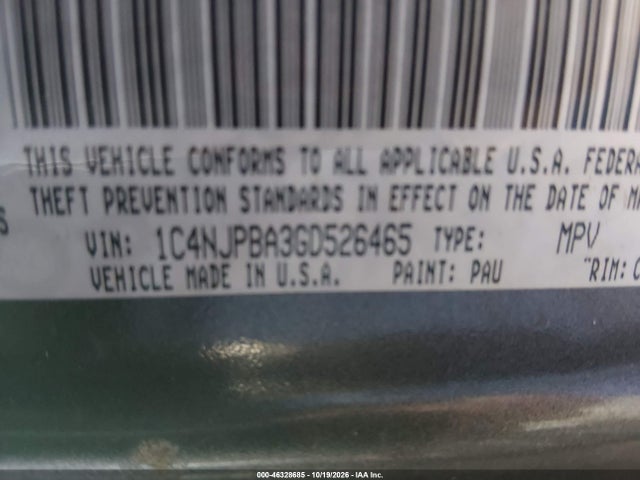 Продаж на аукціоні авто 2016 Jeep Patriot Sport, vin: 1C4NJPBA3GD526465, номер лоту: 46328685