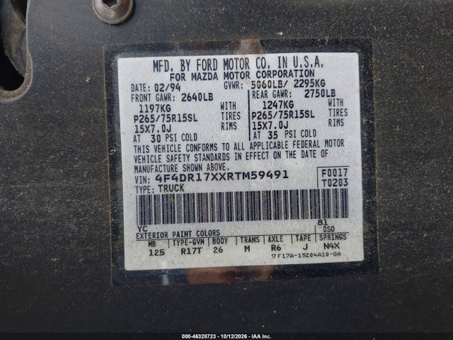 Auction sale of the 1994 Mazda B4000 Cab Plus, vin: 4F4DR17XXRTM59491, lot number: 46328723