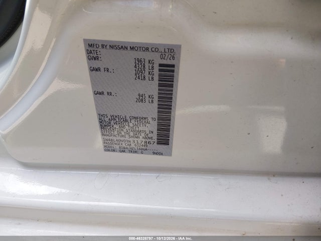 2026 Nissan Altima Sv Fwd მანქანა იყიდება აუქციონზე, vin: 1N4BL4DV0TN317867, აუქციონის ნომერი: 46328797