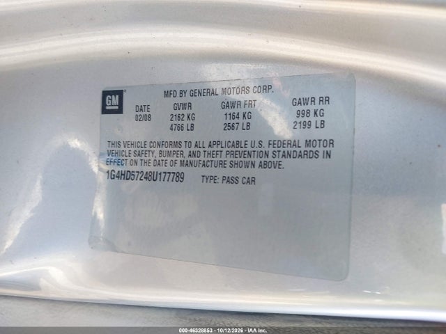 Продаж на аукціоні авто 2008 Buick Lucerne Cxl, vin: 1G4HD57248U177789, номер лоту: 46328853