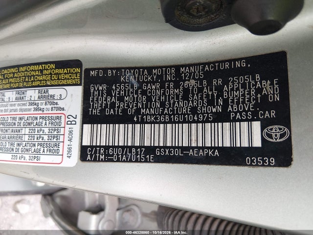 Продаж на аукціоні авто 2006 Toyota Avalon Limited, vin: 4T1BK36B16U104975, номер лоту: 46328860